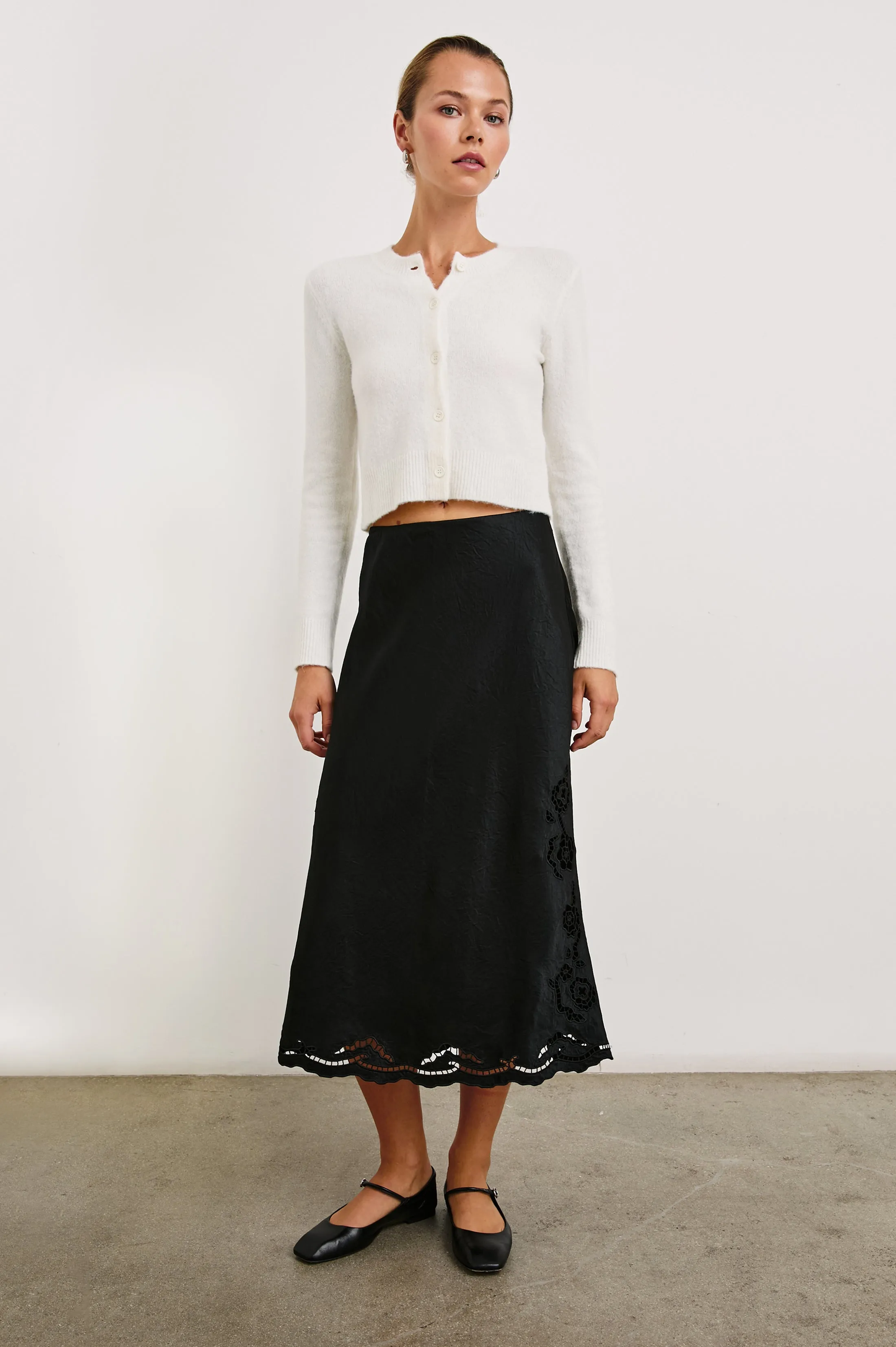 ANYA SKIRT - BLACK EYELET Rails