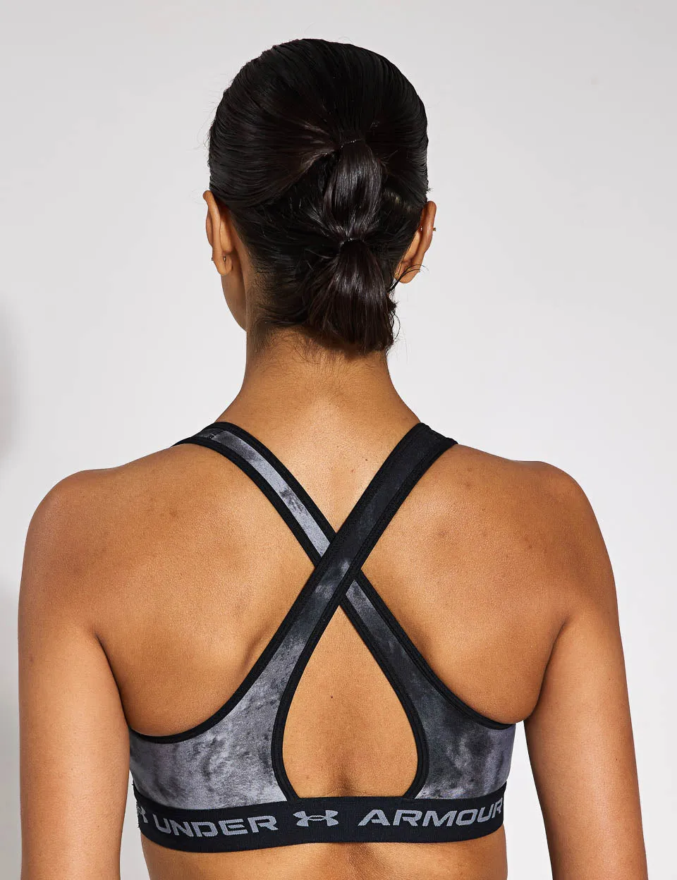 Armour Mid Crossback Printed Sports Bra - Black/Titan Grey