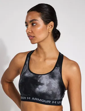 Armour Mid Crossback Printed Sports Bra - Black/Titan Grey