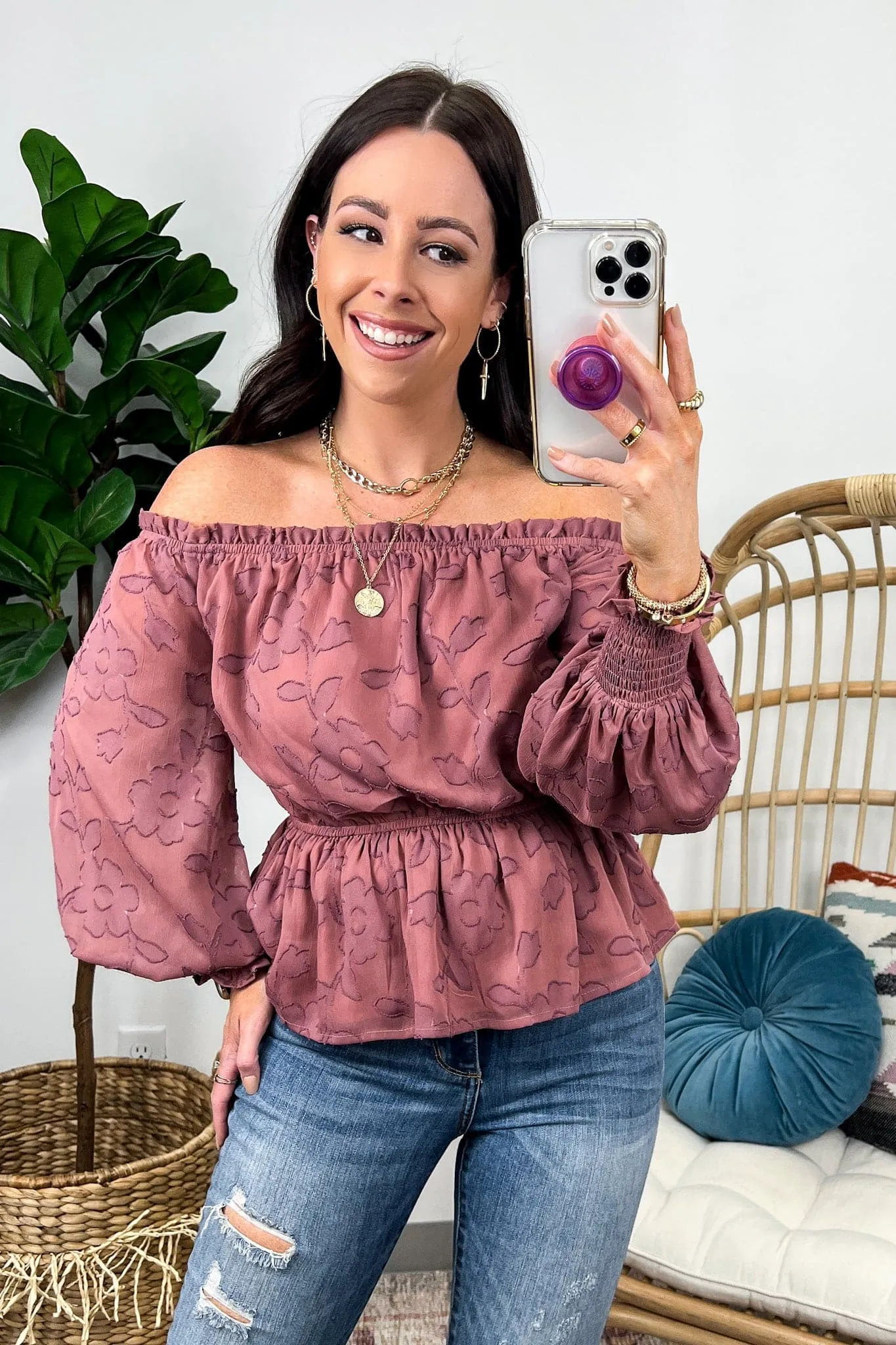 Belisa Jacquard Ruffled Peplum Top - FINAL SALE