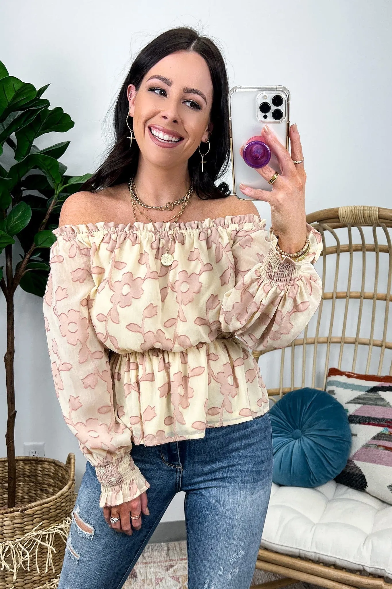 Belisa Jacquard Ruffled Peplum Top - FINAL SALE