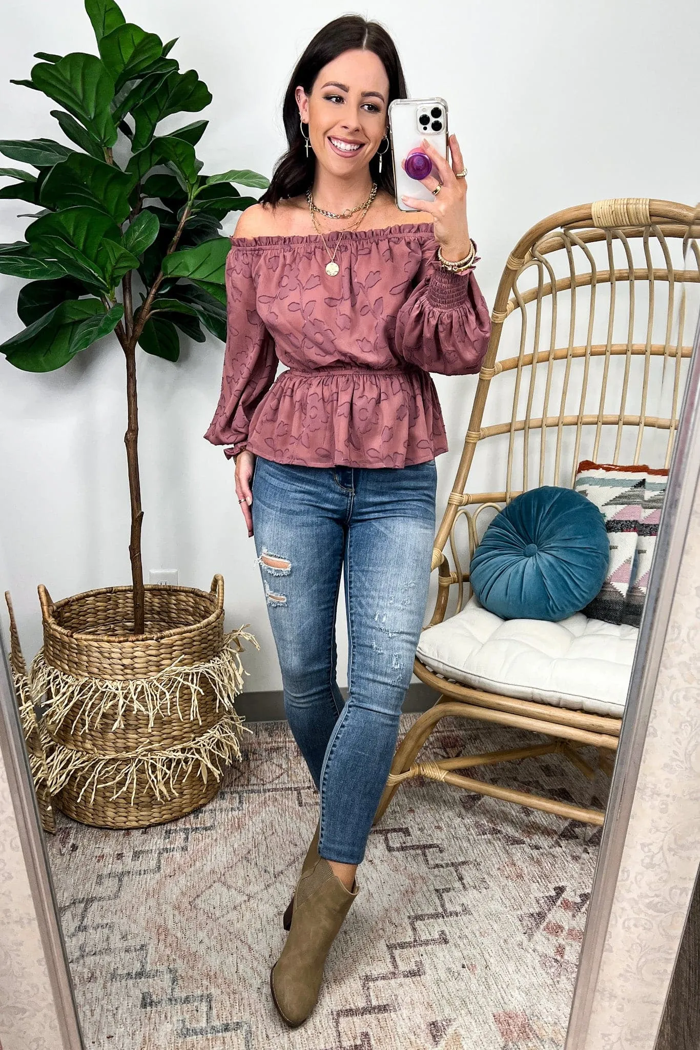 Belisa Jacquard Ruffled Peplum Top - FINAL SALE