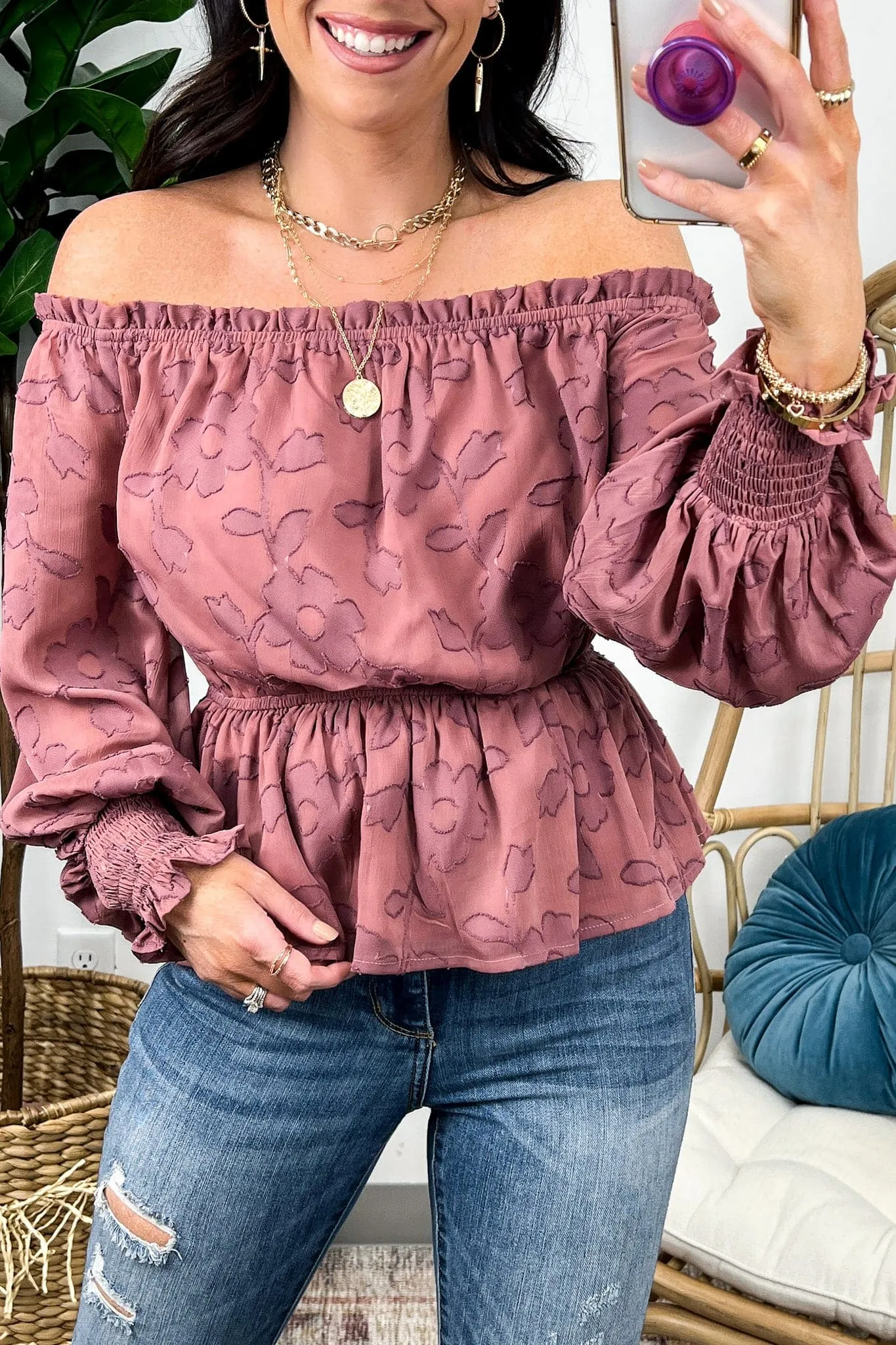 Belisa Jacquard Ruffled Peplum Top - FINAL SALE