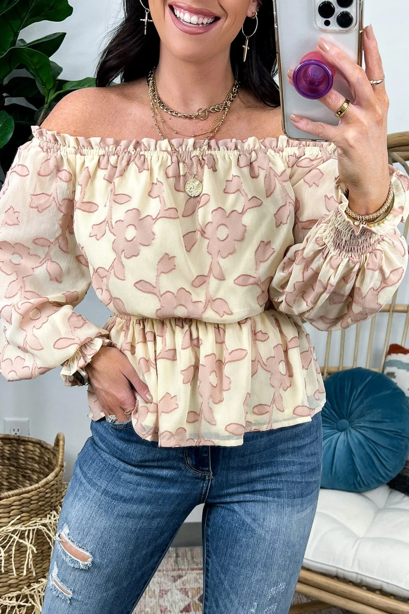 Belisa Jacquard Ruffled Peplum Top - FINAL SALE