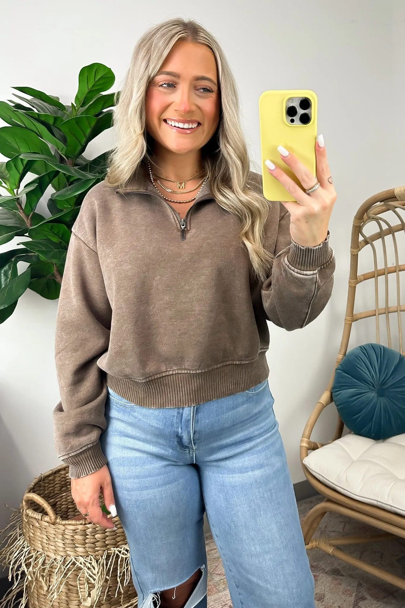 Celenia Acid Wash 1/4 Zip Pullover
