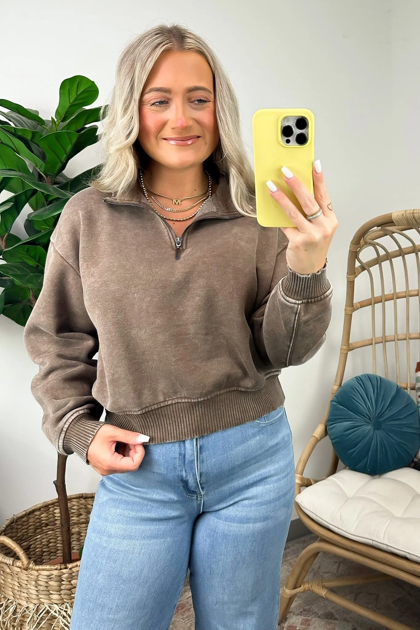 Celenia Acid Wash 1/4 Zip Pullover