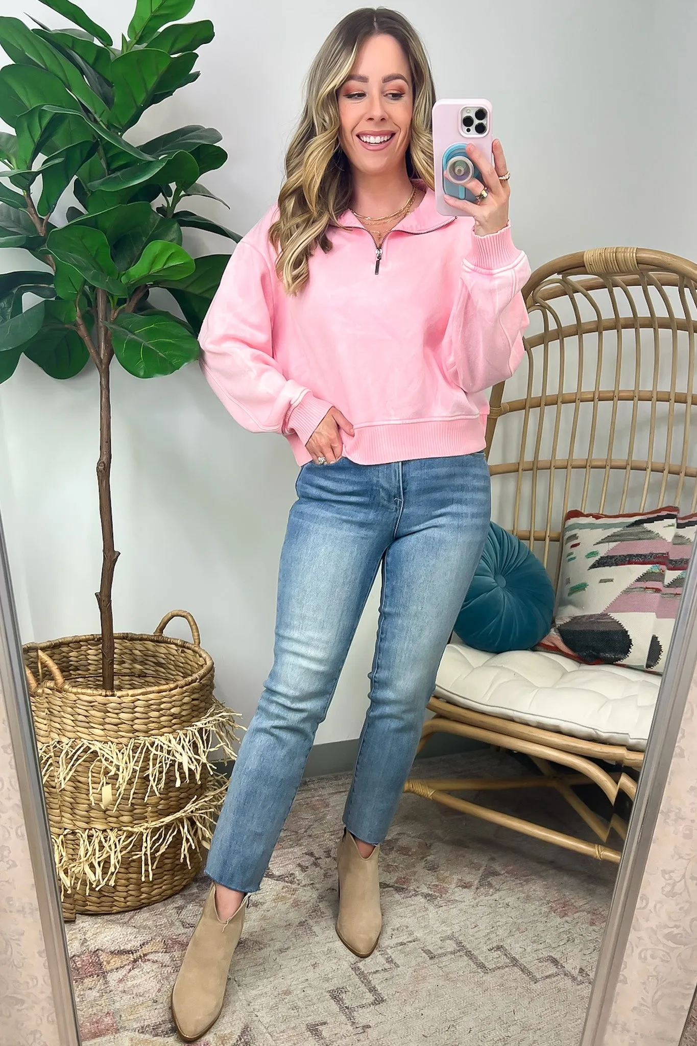 Celenia Acid Wash 1/4 Zip Pullover