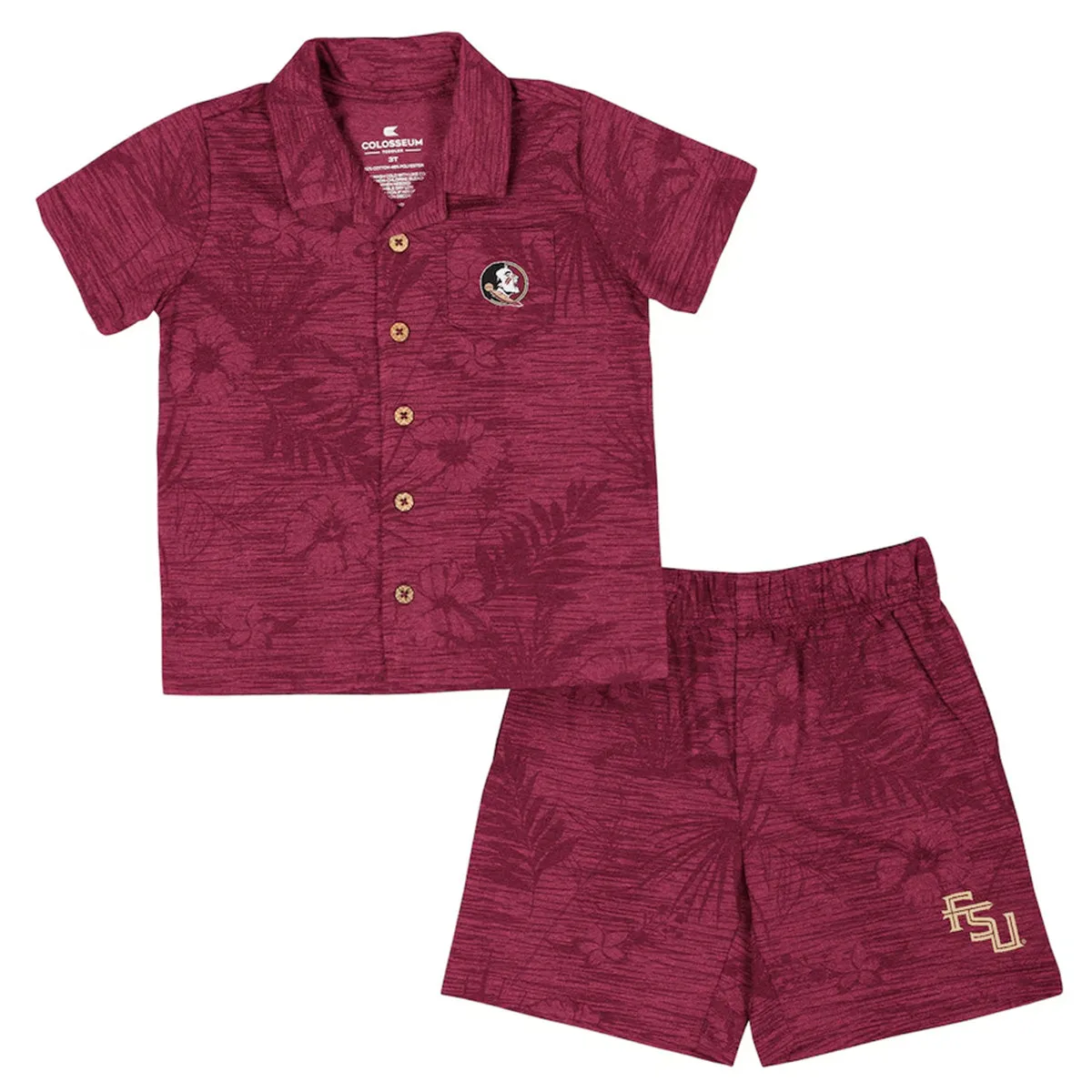 Colosseum Toddler Seminole Logo/Stacked FSU Hawaiian Print Camp Set - Garnet