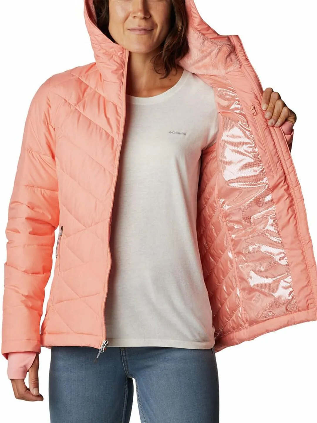 Columbia Women Orange Omni-Heat Reflective Heavenly Hooded Jacket