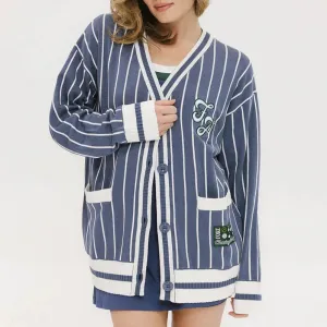 Fore All Dot Cardigan - Pinstripe Indigo