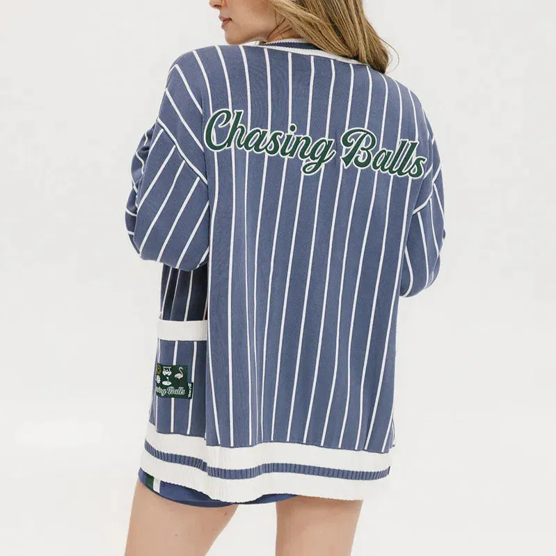 Fore All Dot Cardigan - Pinstripe Indigo
