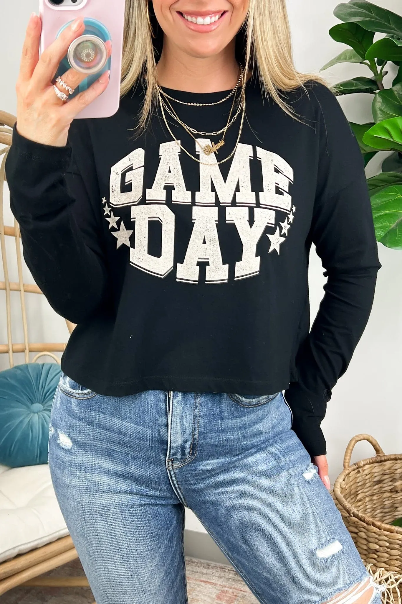 Game Day Graphic Cropped Long Sleeve Tee - FINAL SALE