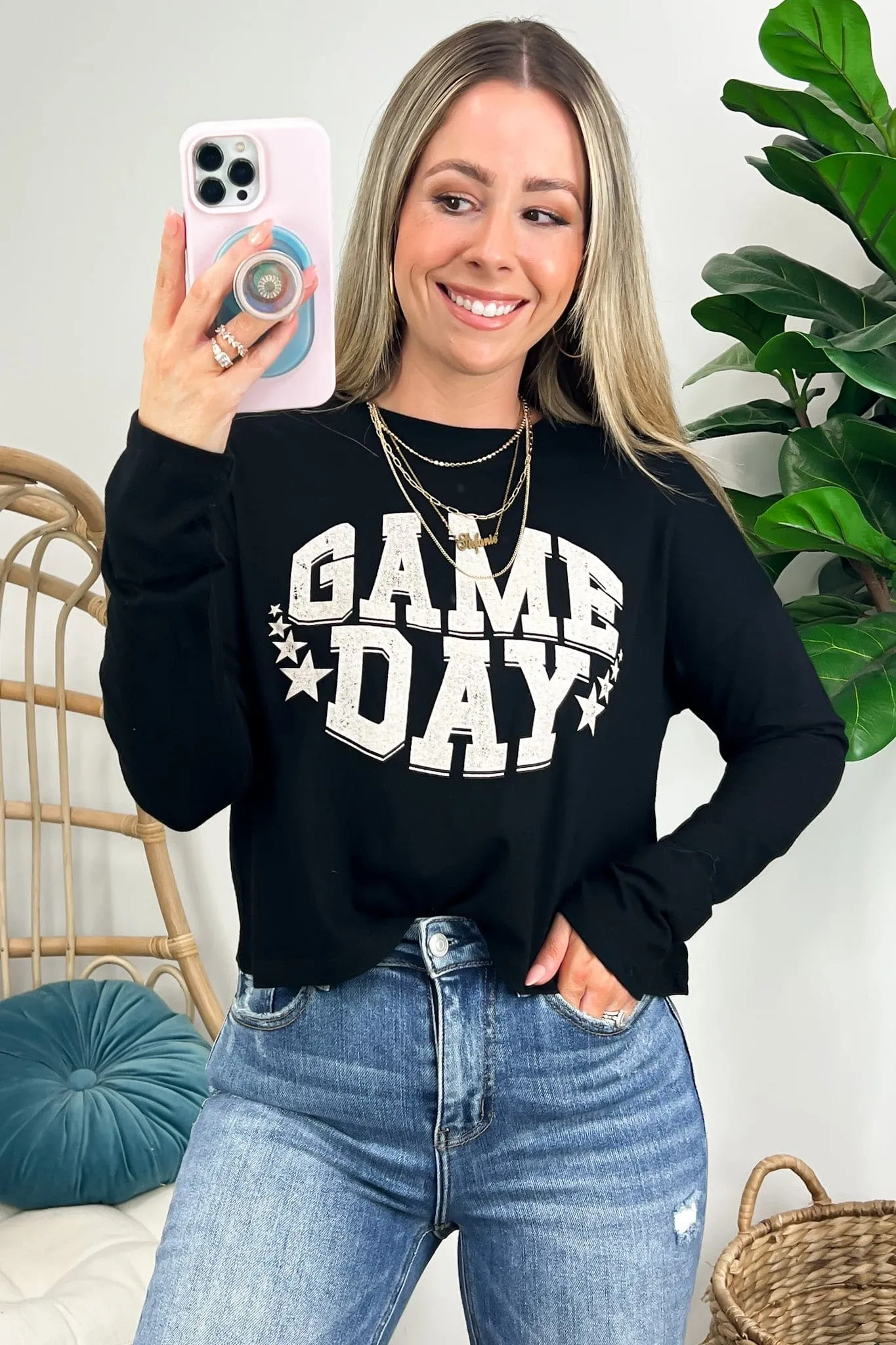 Game Day Graphic Cropped Long Sleeve Tee - FINAL SALE