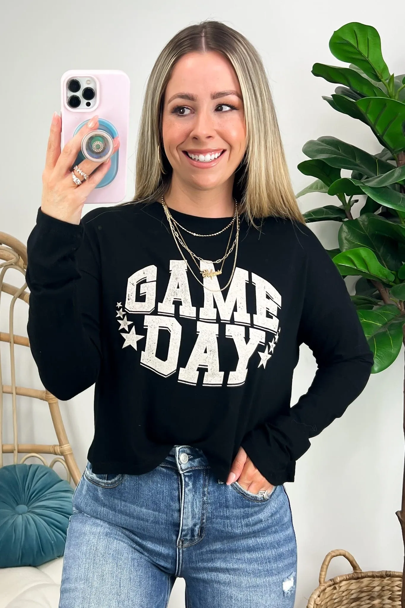 Game Day Graphic Cropped Long Sleeve Tee - FINAL SALE