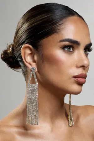 Glister | Gold Diamante Statement Tassel Earrings Club L London