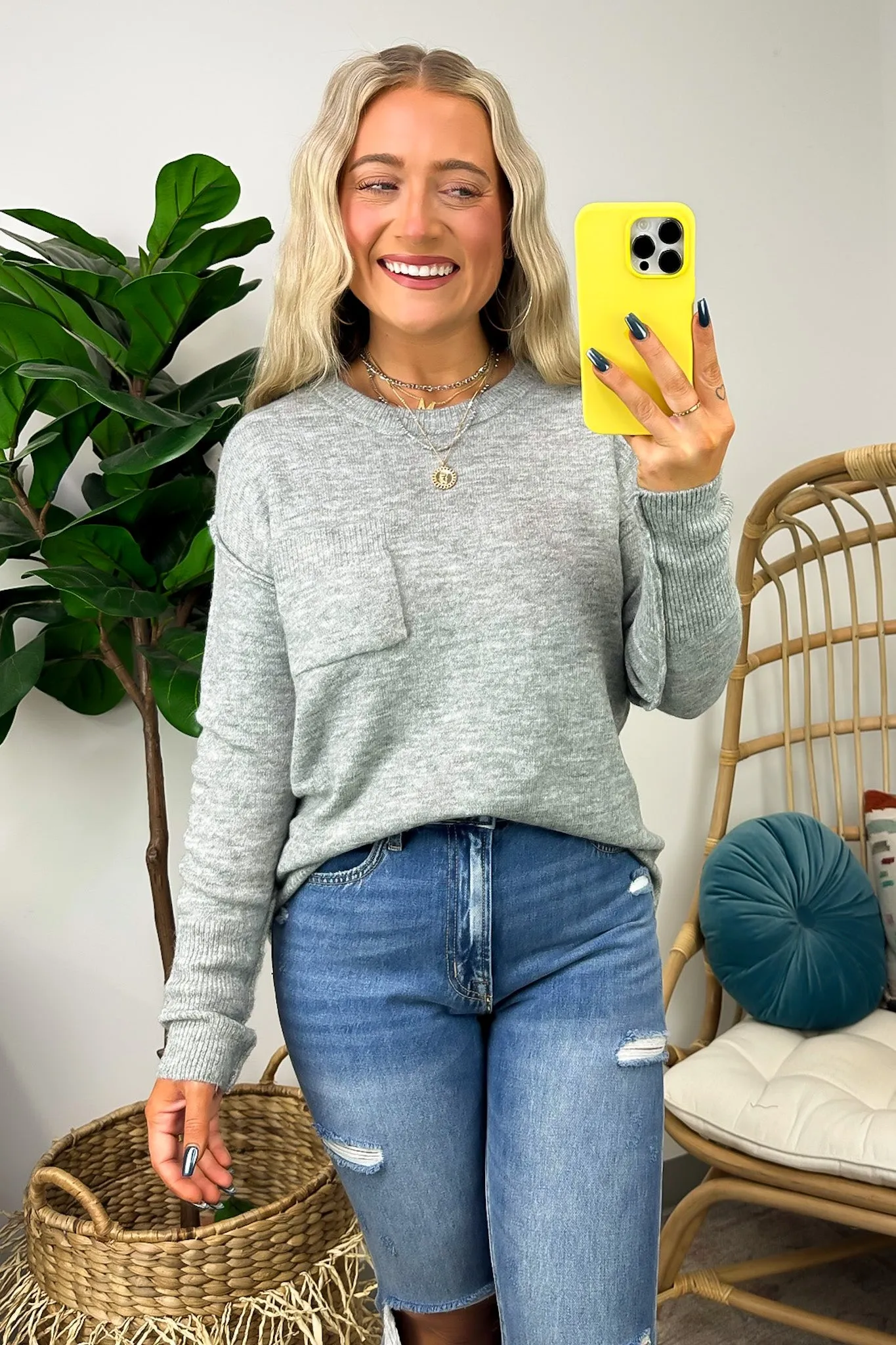 Impressive Essential Melange Knit Front Pocket Sweater - FINAL SALE