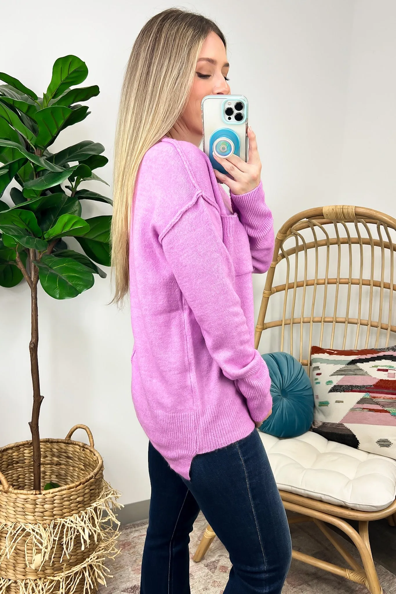 Impressive Essential Melange Knit Front Pocket Sweater - FINAL SALE