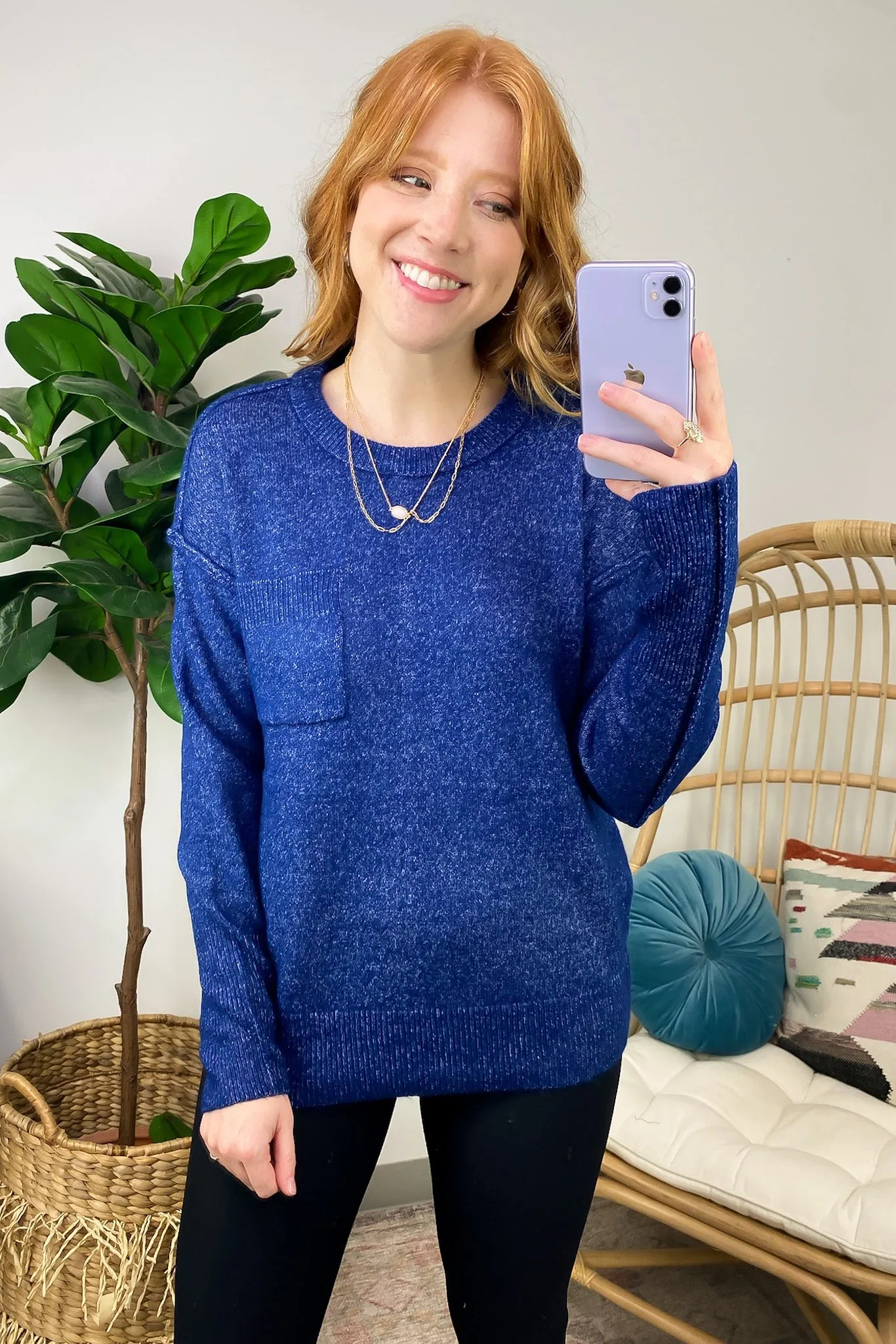 Impressive Essential Melange Knit Front Pocket Sweater - FINAL SALE