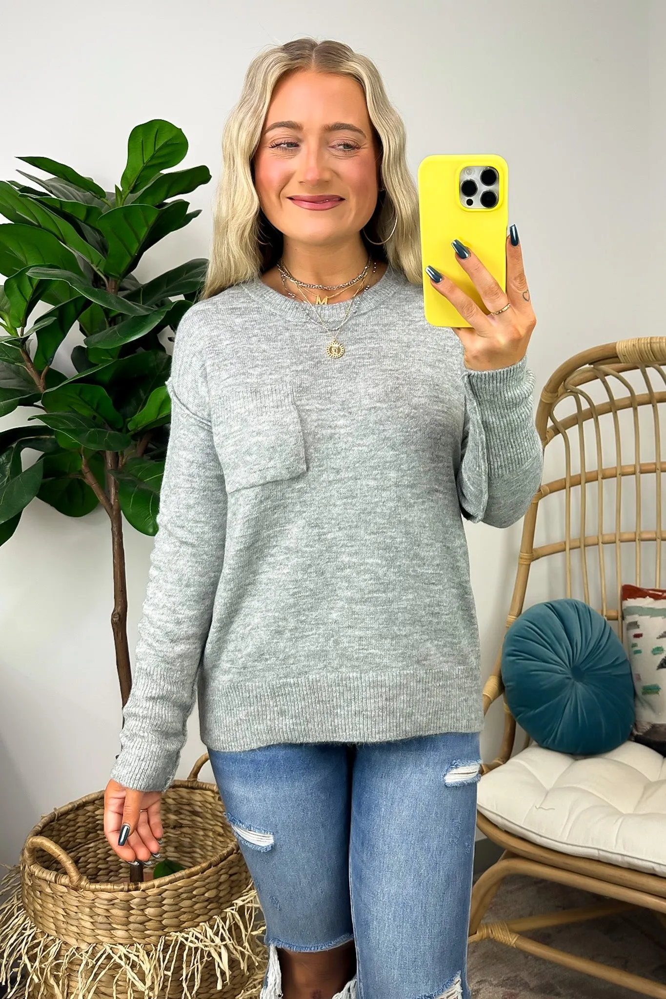Impressive Essential Melange Knit Front Pocket Sweater - FINAL SALE