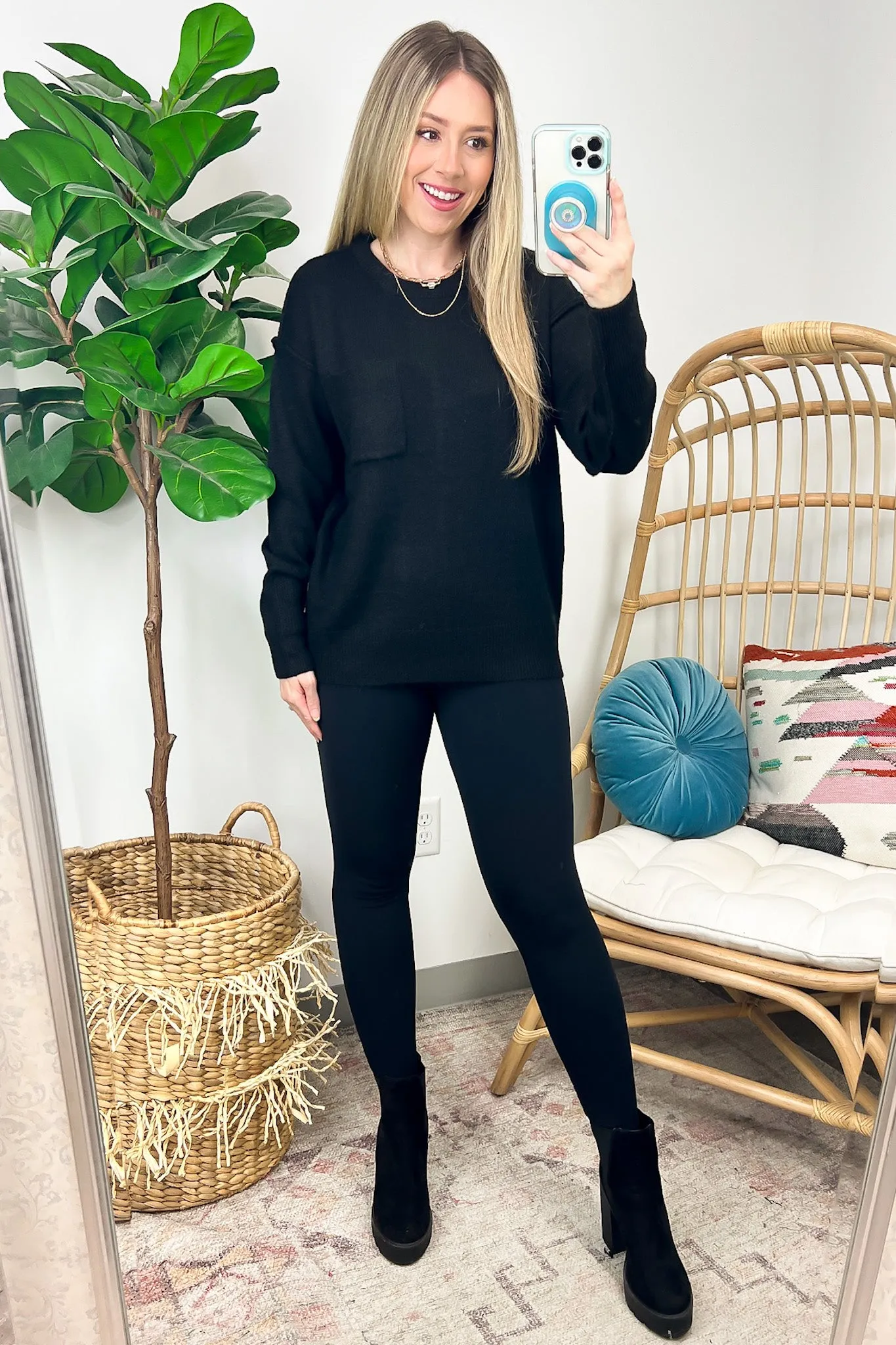 Impressive Essential Melange Knit Front Pocket Sweater - FINAL SALE