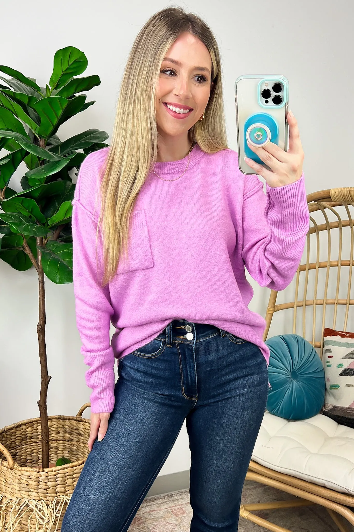 Impressive Essential Melange Knit Front Pocket Sweater - FINAL SALE