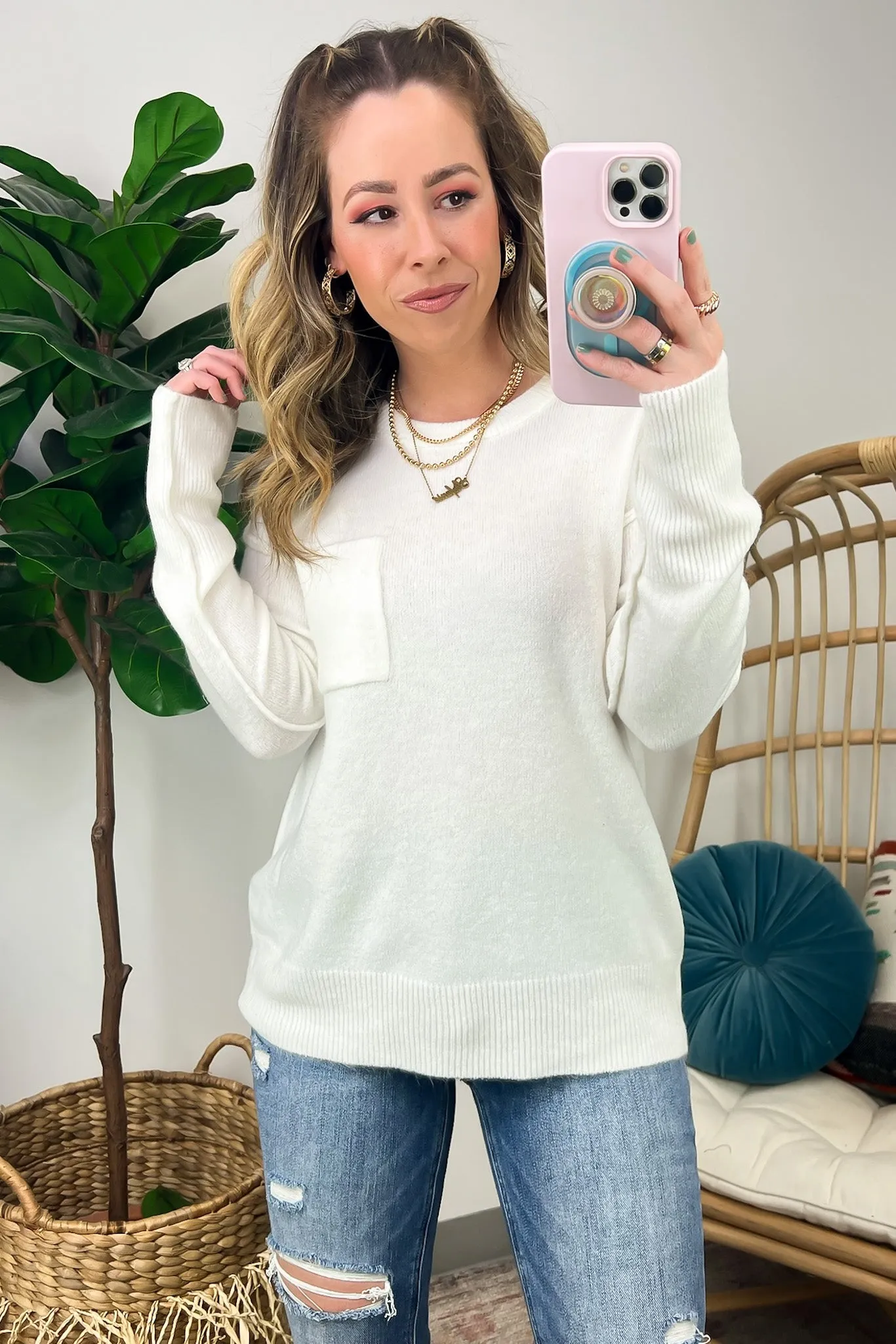 Impressive Essential Melange Knit Front Pocket Sweater - FINAL SALE