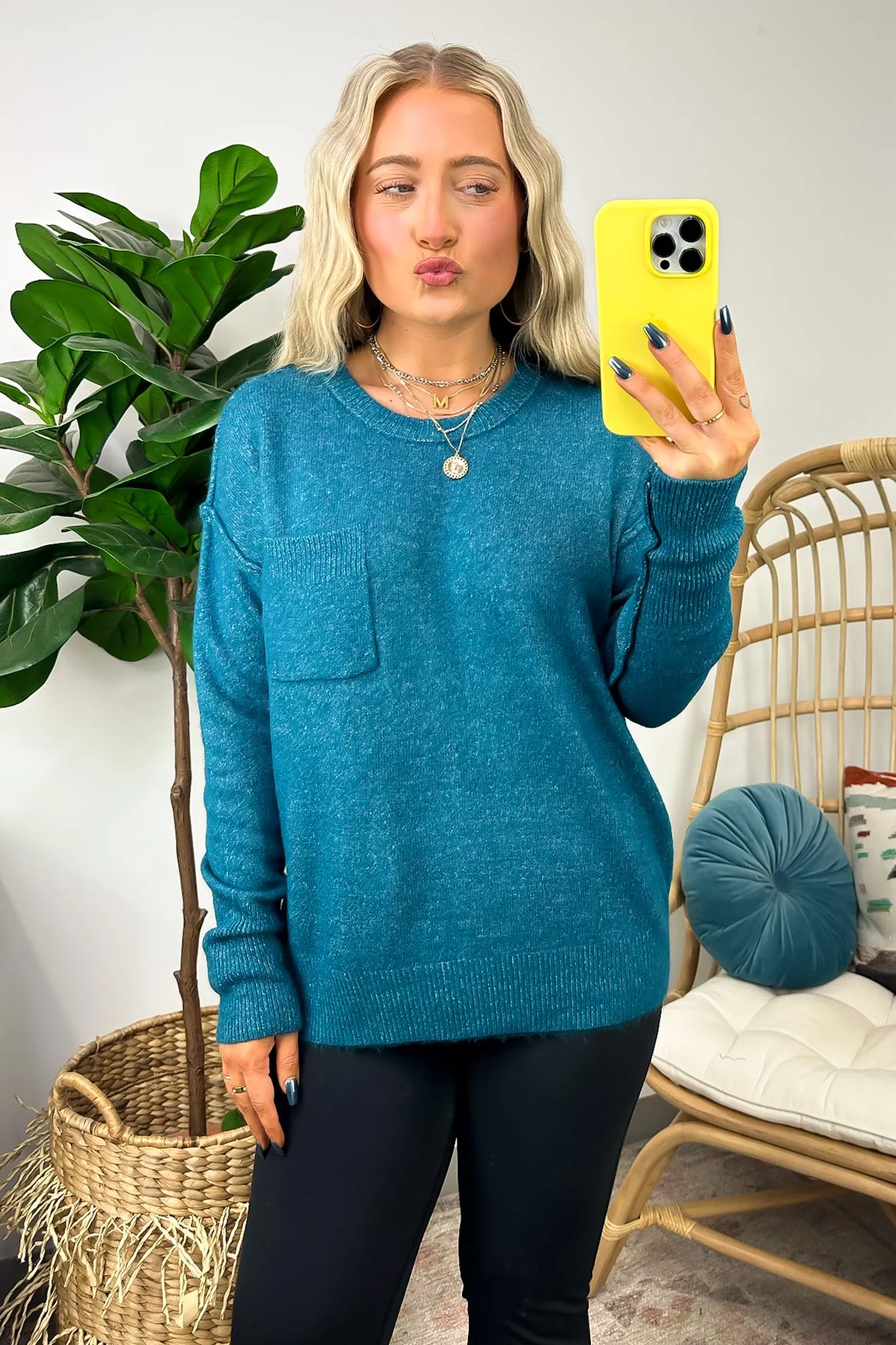 Impressive Essential Melange Knit Front Pocket Sweater - FINAL SALE