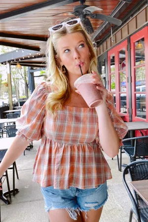 Kimron Peplum Plaid Top - FINAL SALE