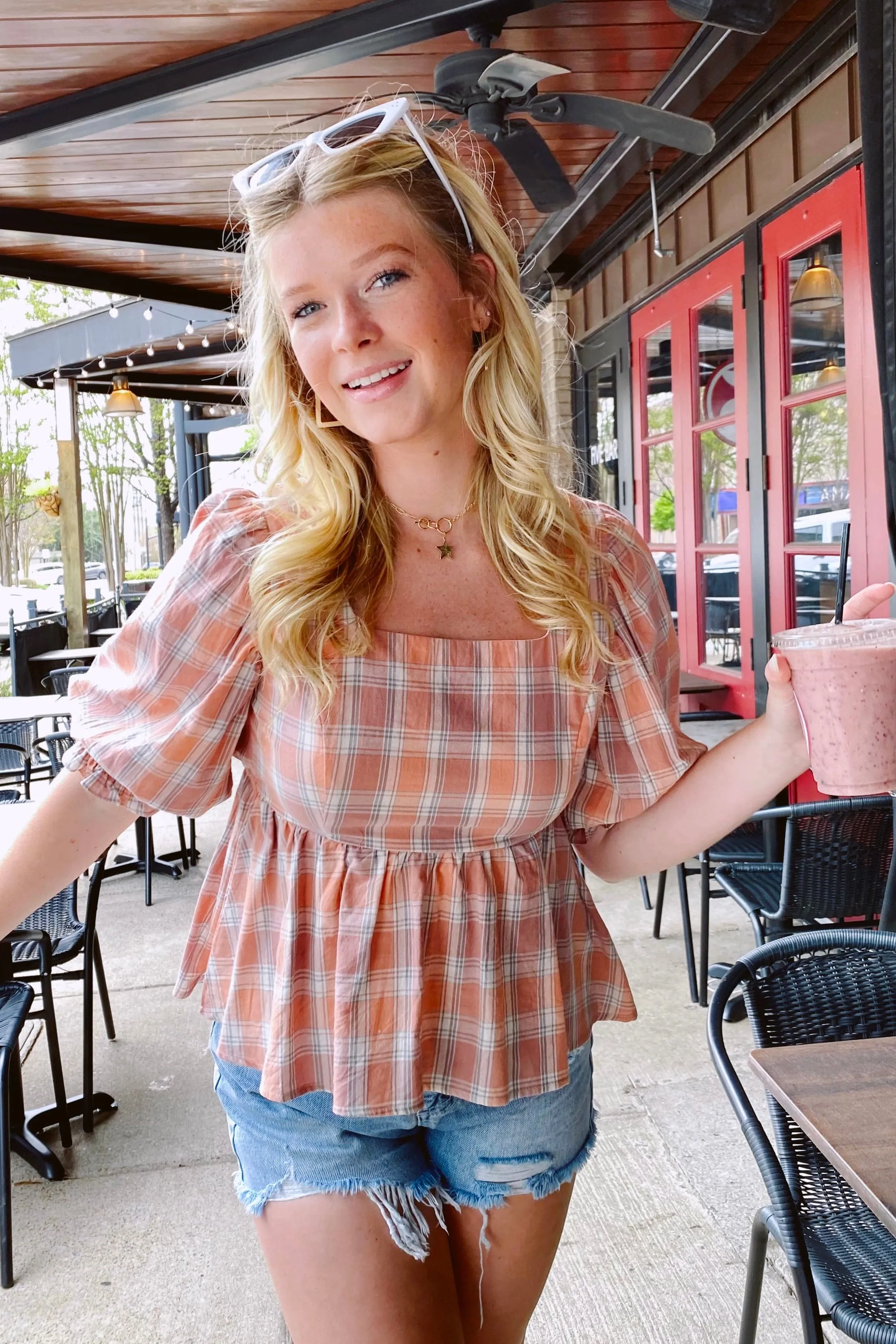 Kimron Peplum Plaid Top - FINAL SALE