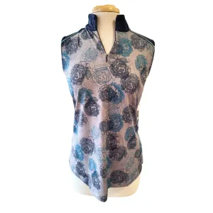 Lady Hagen Gray Rose Sketch Sleeveless 1/4 Zip Mock Top Size L