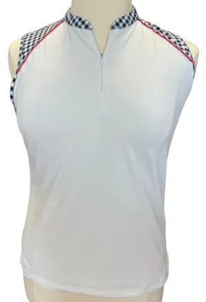 Lady Hagen Navy Gingham 1/4 Zip White Sleeveless Polo Size L