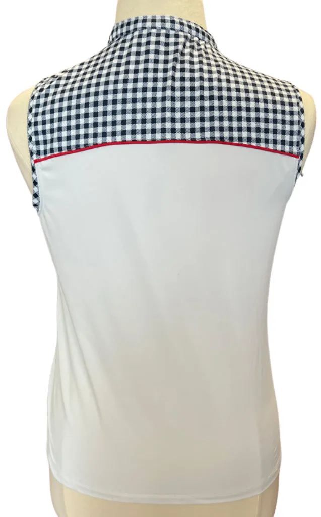 Lady Hagen Navy Gingham 1/4 Zip White Sleeveless Polo Size L