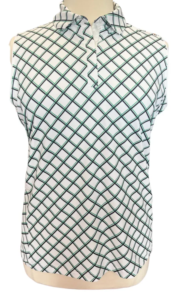 Lady Hagen White, Green & Navy Plaid Sleeveless Golf Top Size L