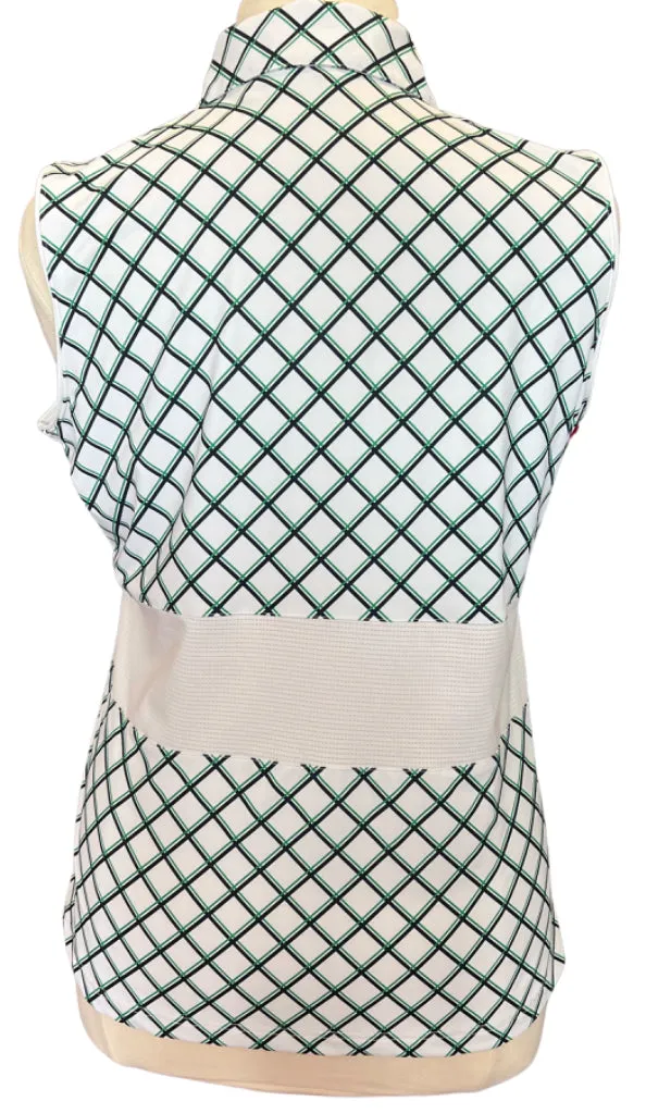 Lady Hagen White, Green & Navy Plaid Sleeveless Golf Top Size L