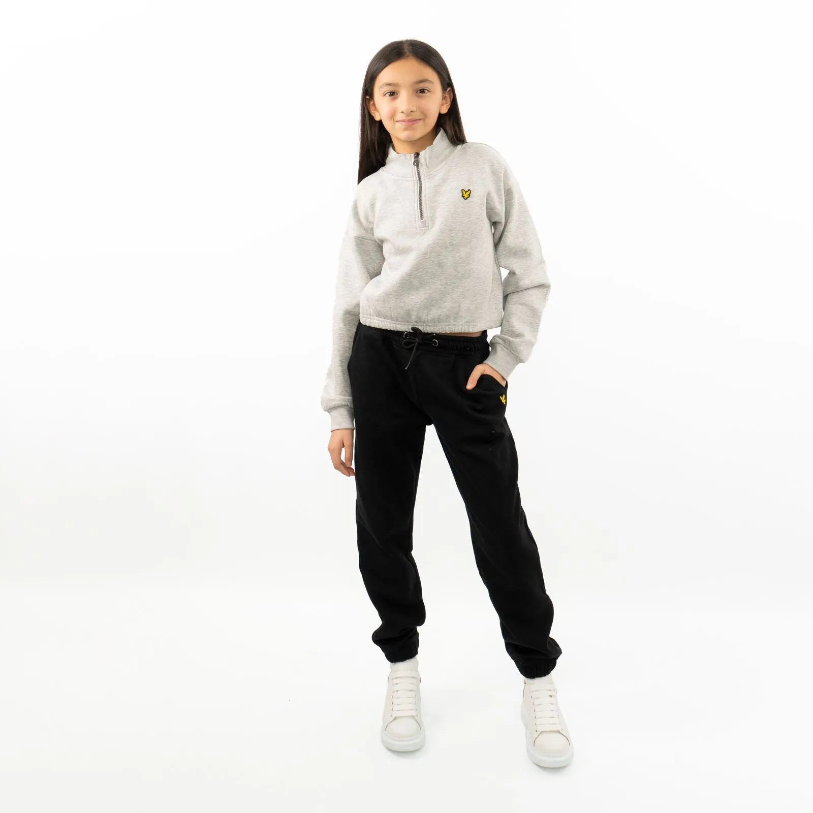 Lyle & Scott Girls Cropped Half Zip Funnel Neck Long Sleeve Sweatshirt
