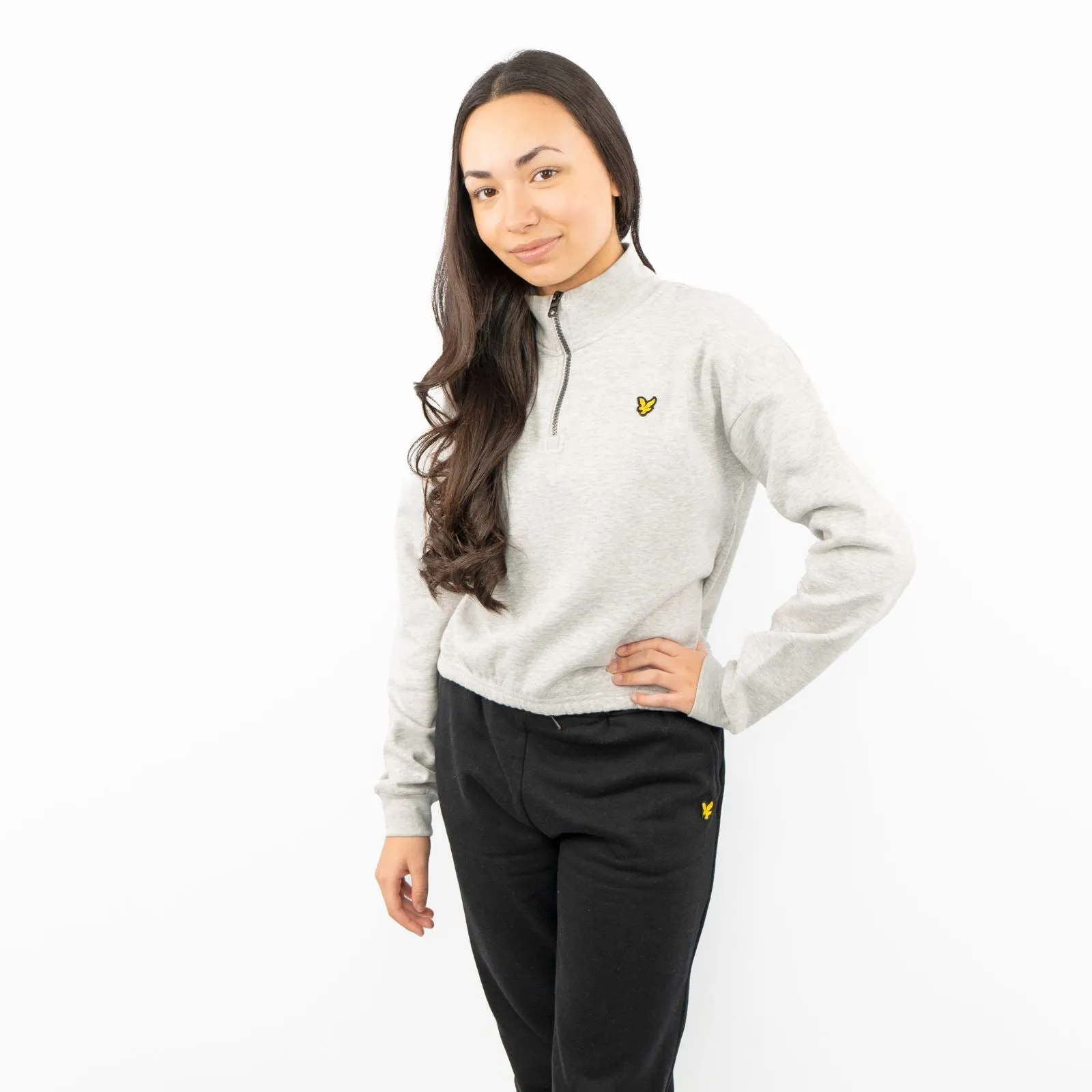 Lyle & Scott Girls Cropped Half Zip Funnel Neck Long Sleeve Sweatshirt