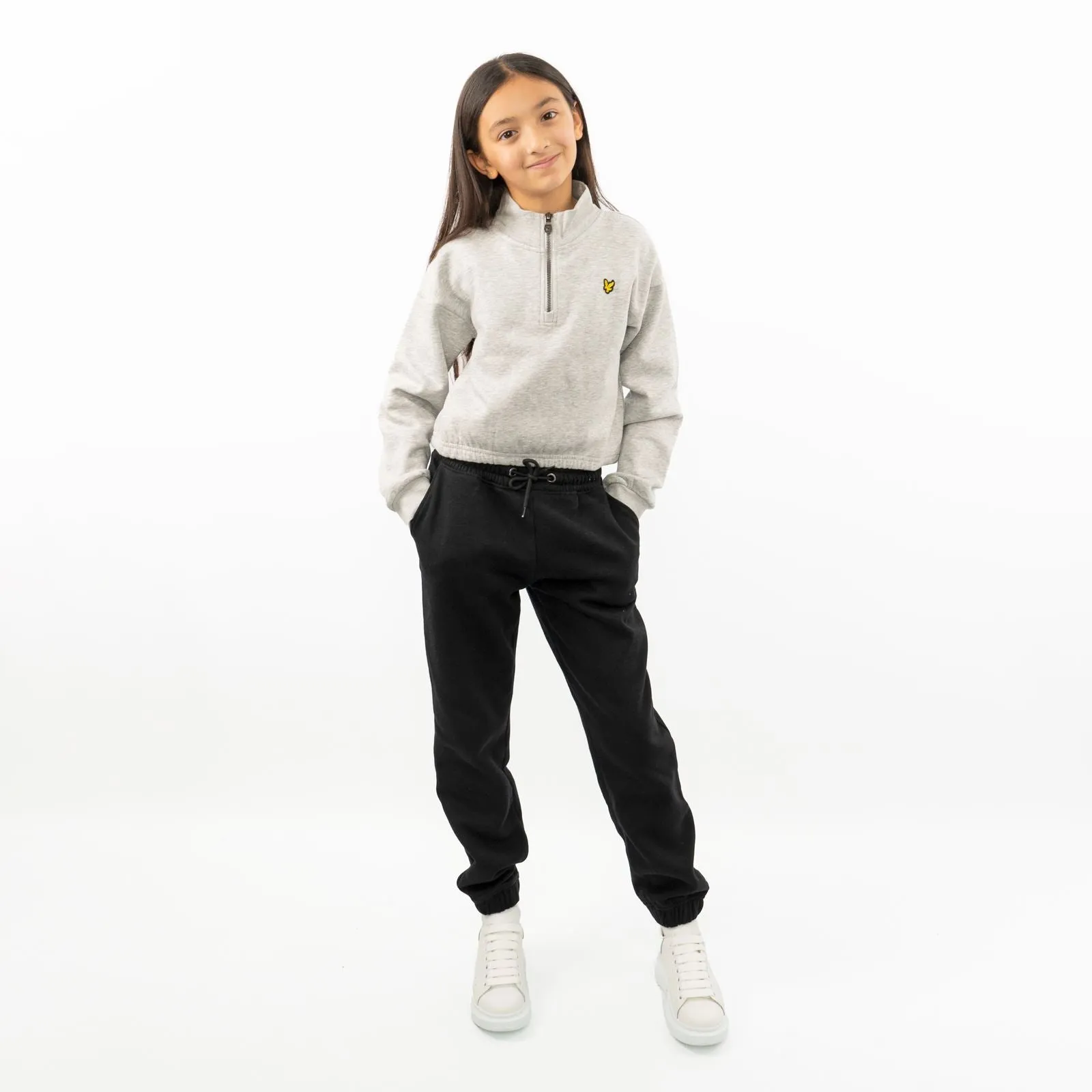 Lyle & Scott Girls Cropped Half Zip Funnel Neck Long Sleeve Sweatshirt