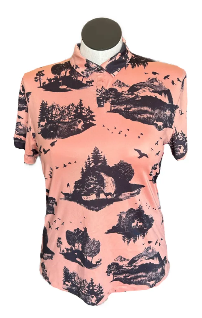 Nike Peach & Gray Wildlife Patterned Women's Short Sleeve Golf Top Size L