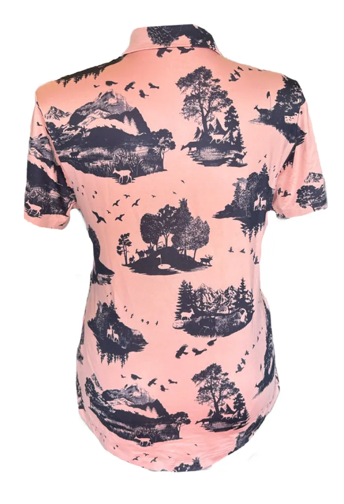 Nike Peach & Gray Wildlife Patterned Women's Short Sleeve Golf Top Size L