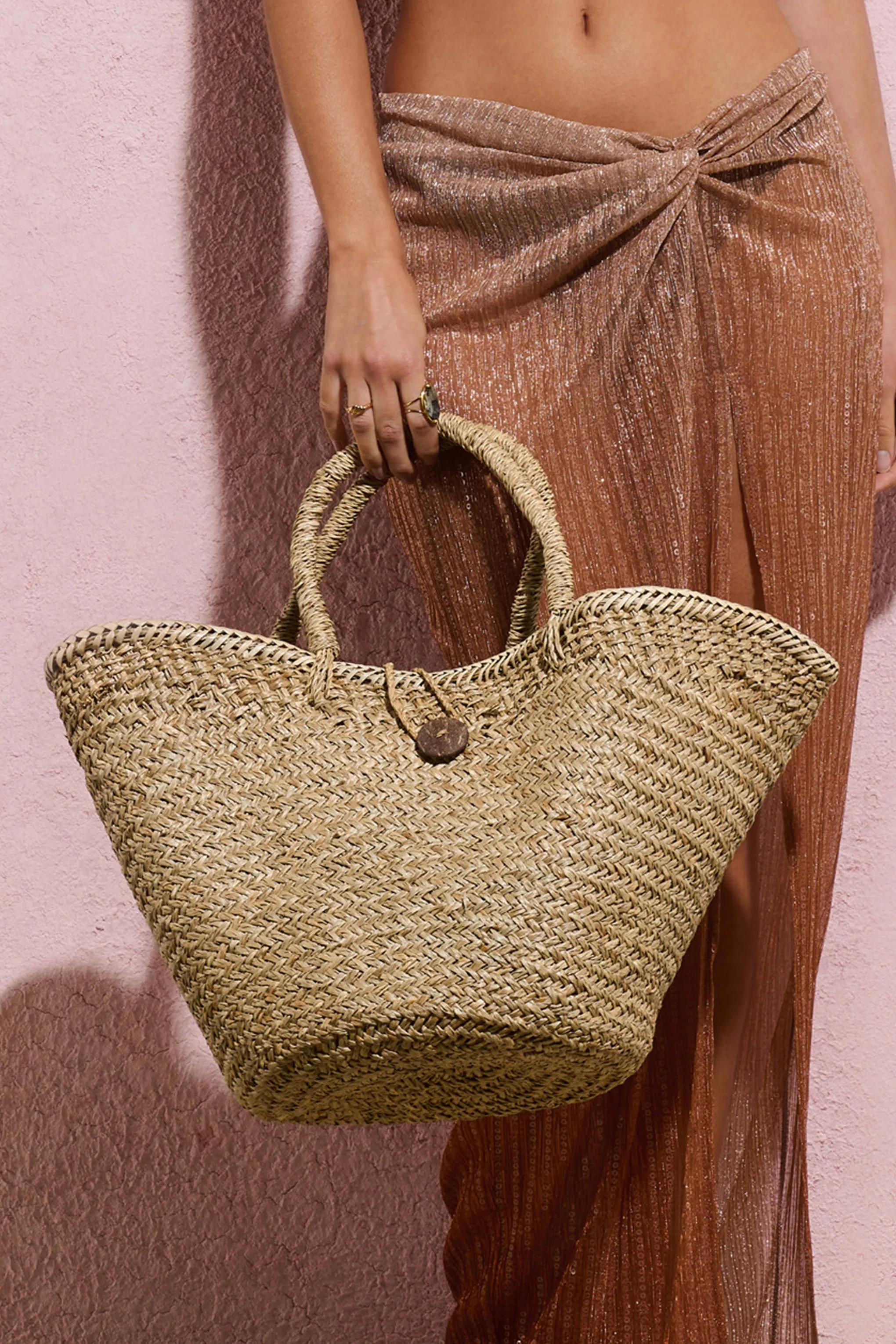 Nissi | Beige Woven Tote Handbag Club L London