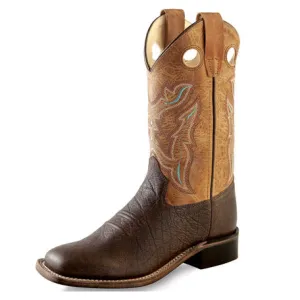 Old West Kid's Brown and Tan Square Toe Boots