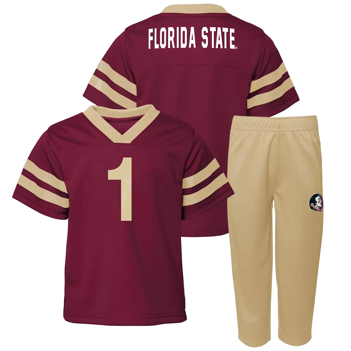Outerstuff Kids' Florida State #1 Football Uniform Short Sleeve Top & Pant Set - Garnet/Gold