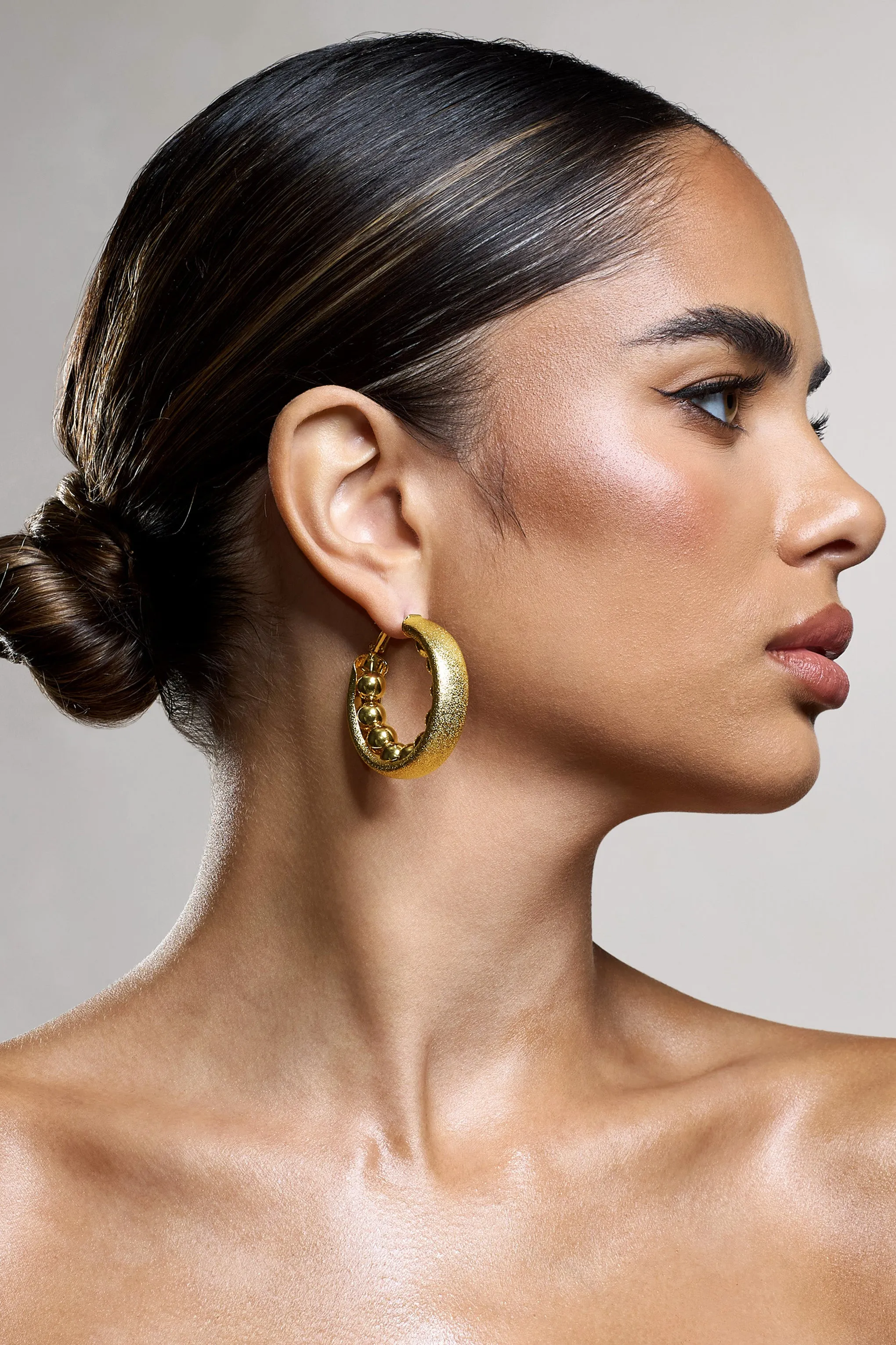 Portal | Gold Textured Chunky Hoop Earrings Club L London