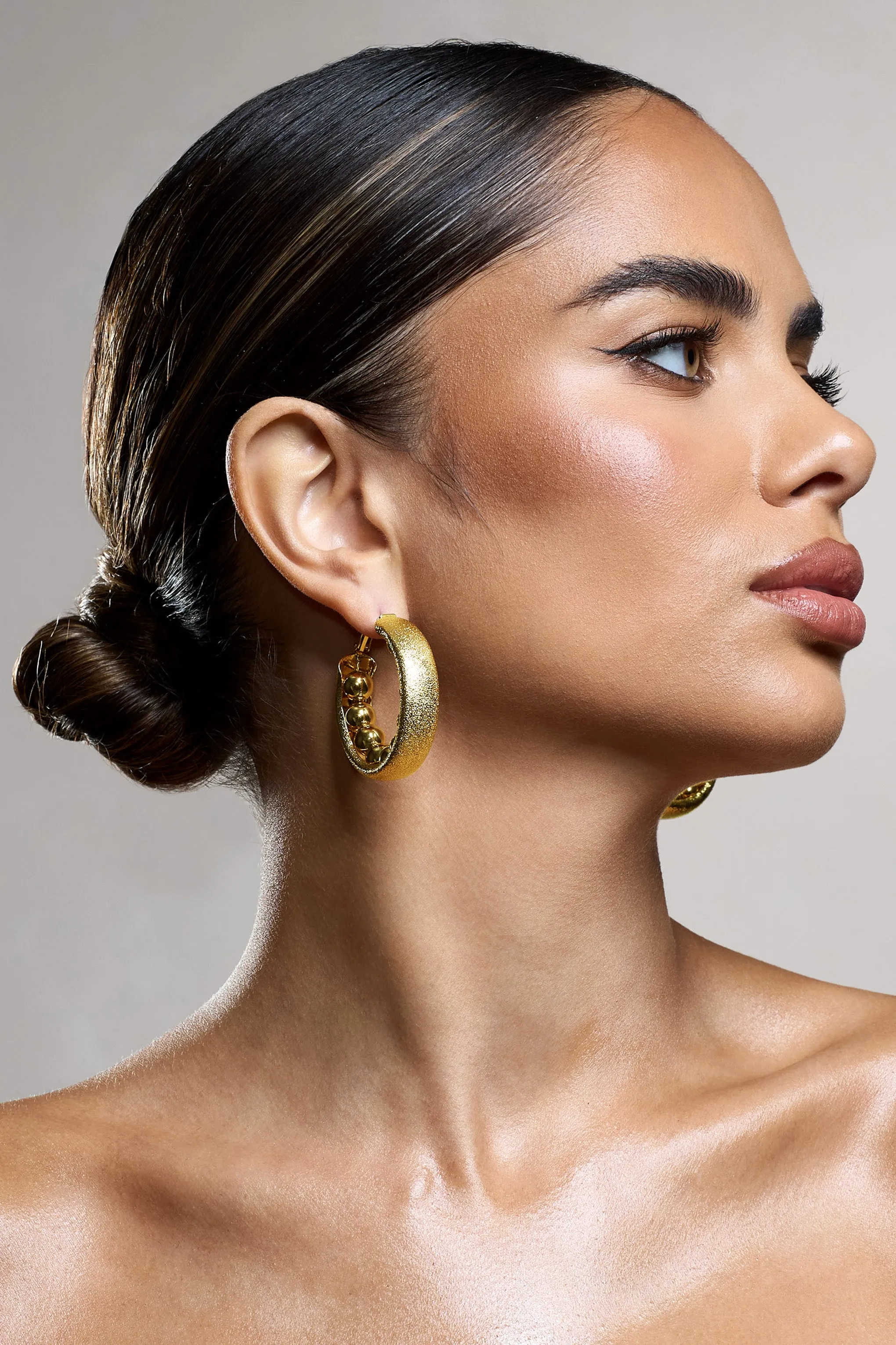 Portal | Gold Textured Chunky Hoop Earrings Club L London