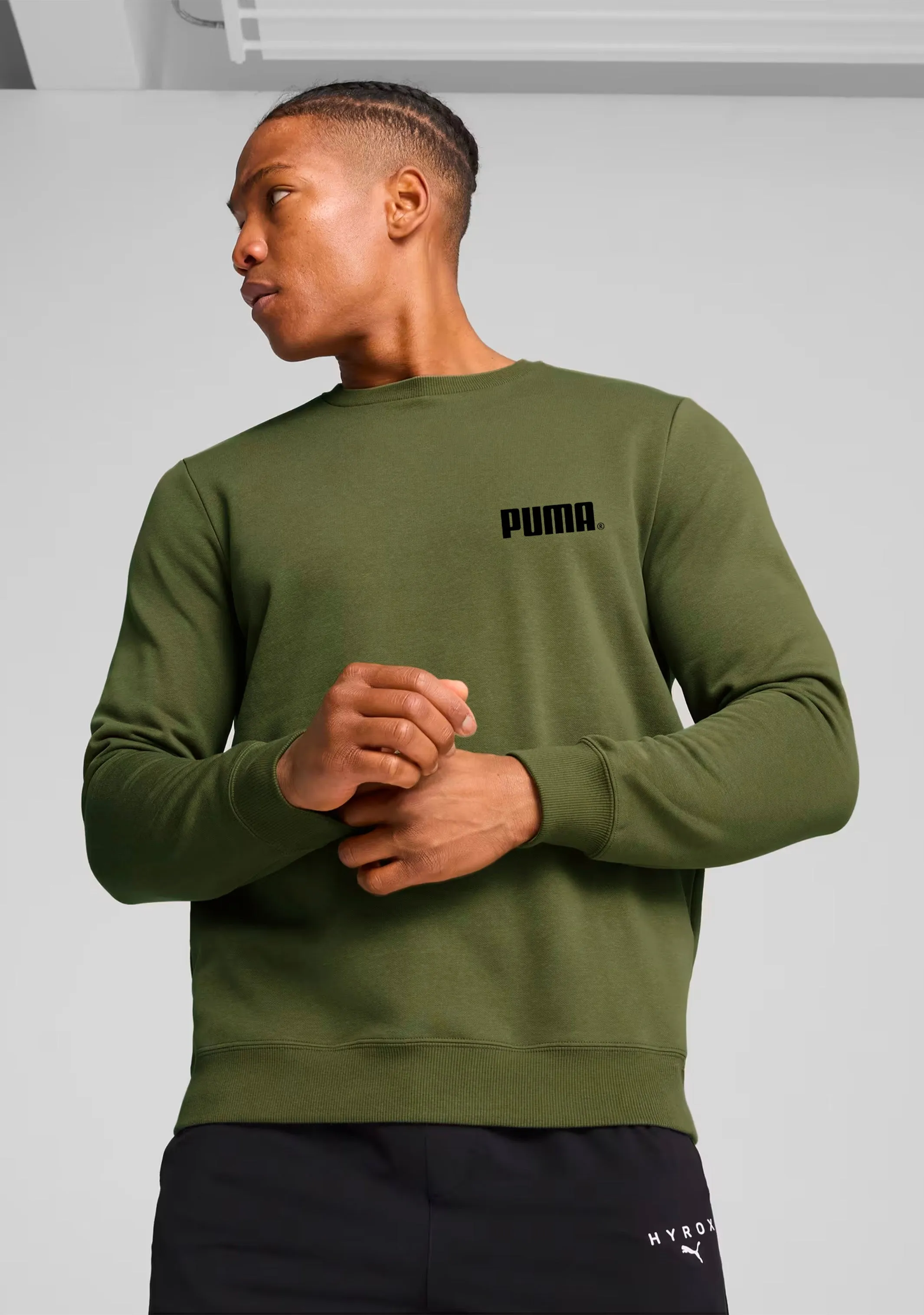 Puma Men's Essential Logo Fleece Sweat Crew Olive Green