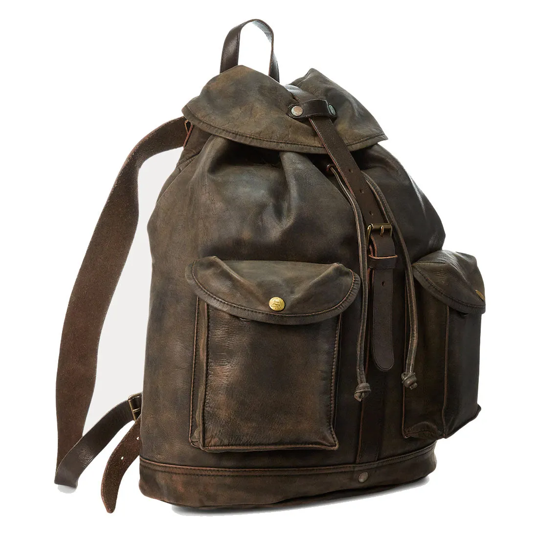 RRL by Ralph Lauren Leather Rucksack Black Over Brown