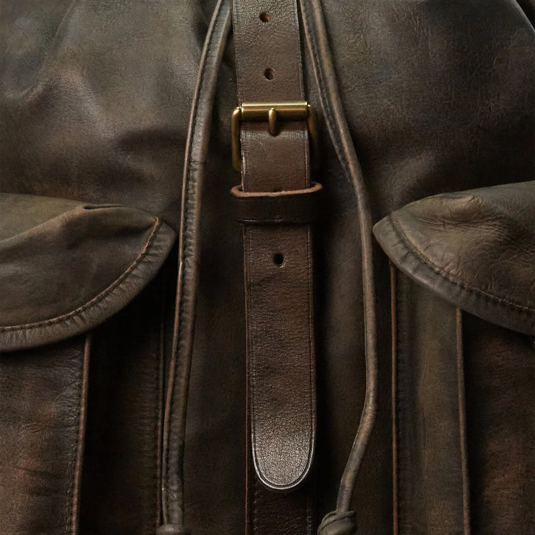 RRL by Ralph Lauren Leather Rucksack Black Over Brown