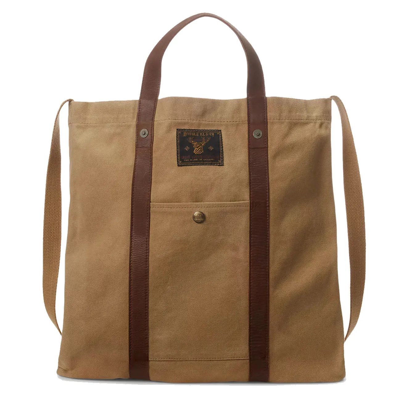 RRL by Ralph Lauren Leather-Trim Canvas Tote Khaki/Brown
