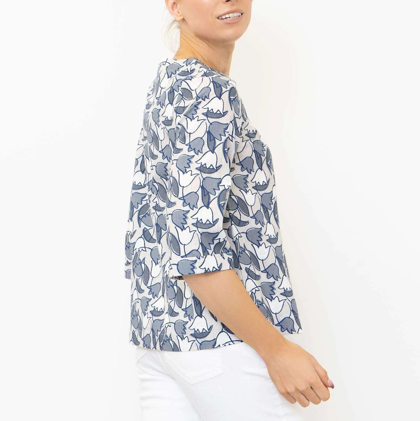 Seasalt Womens Tregarthen Grey Tulip 3/4 Sleeve Relaxed Casual Tops