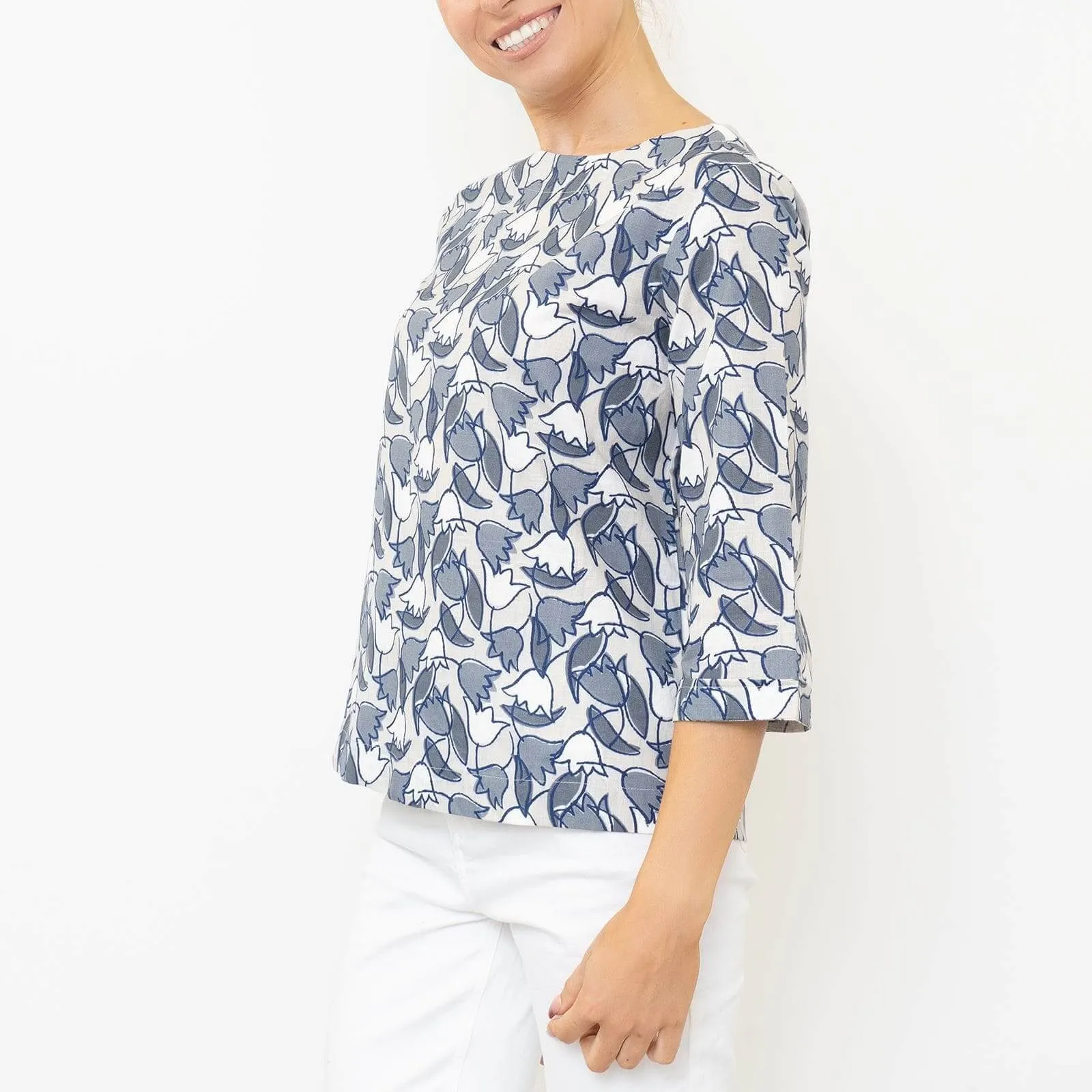 Seasalt Womens Tregarthen Grey Tulip 3/4 Sleeve Relaxed Casual Tops
